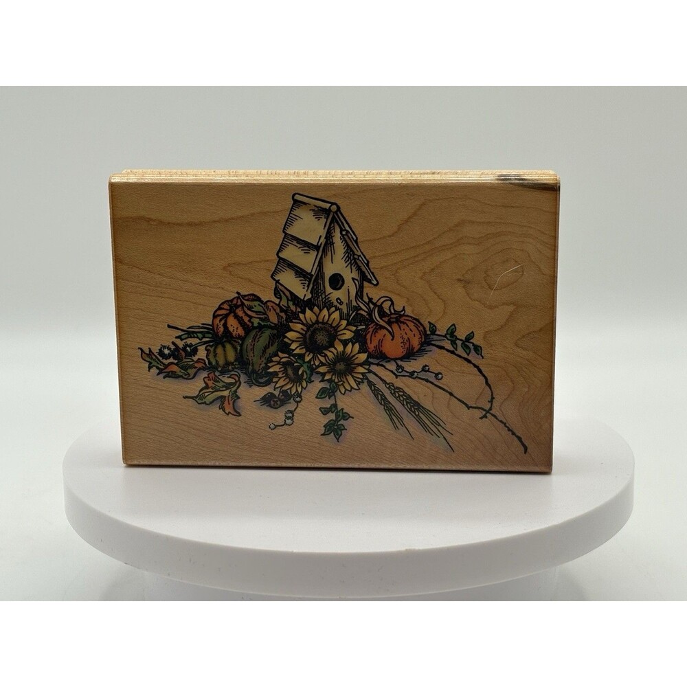 Stampendous Wooden Rubber Stamps P071 FALL BIRDHOUSES Pumpkins Sunflowers
